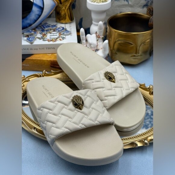 🆕 KURT GEIGER LONDON 🧿 NWOB Meena Eagle Quilted Slide, Bone - Sz 39 US 8.5 - Picture 5 of 11